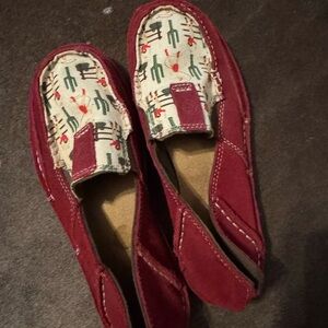 Ariat Women's Burgundy Suede Moccasin Loafers with Patterned Fabric